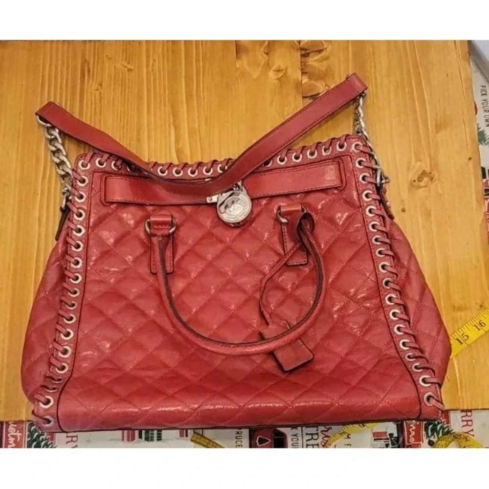 MICHAEL KORS Hamilton Large Leather Tote Dark Red LINER DIRTY, NO‎ RIPS.